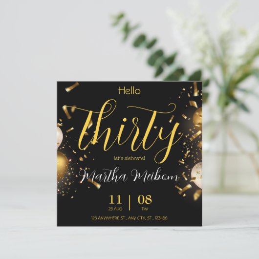 30. Jahrestag. Eleganter Geburtstag Einladung (Stehend Vorderseite)