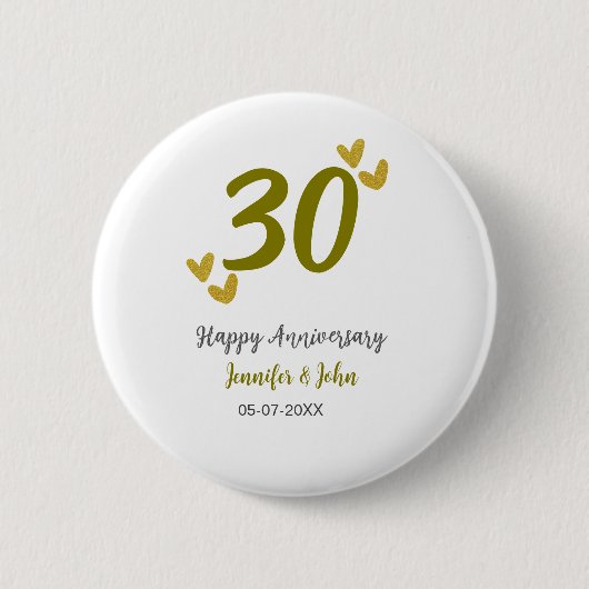 30. Jubiläum goldgraues Hochzeitspaar Button (Vorderseite)