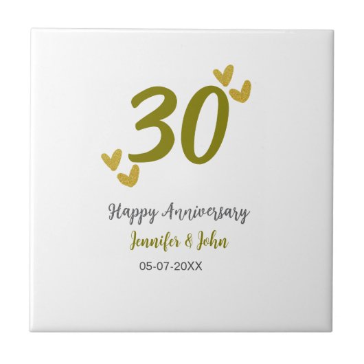 30. Jubiläum goldgraues Hochzeitspaar Fliese (Vorderseite)