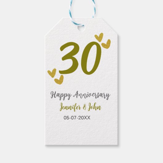 30. Jubiläum goldgraues Hochzeitspaar Geschenkanhänger (Vorderseite)