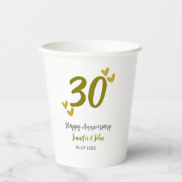 30. Jubiläum goldgraues Hochzeitspaar Pappbecher