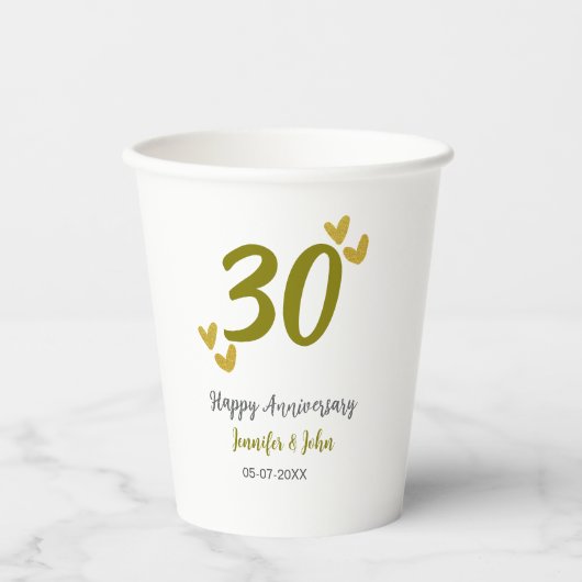 30. Jubiläum goldgraues Hochzeitspaar Pappbecher (Vorderseite)