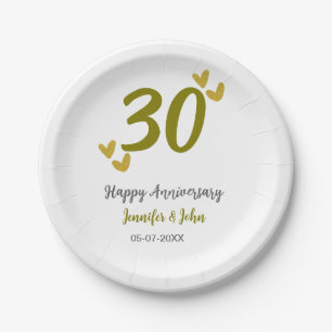 30. Jubiläum goldgraues Hochzeitspaar Pappteller