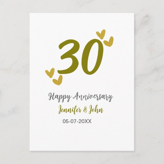 30. Jubiläum goldgraues Hochzeitspaar Postkarte (Vorderseite)