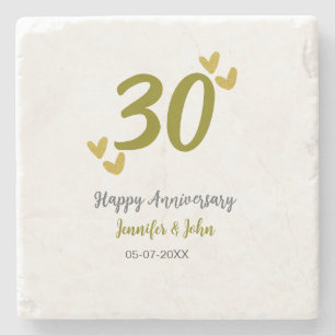 30. Jubiläum goldgraues Hochzeitspaar Steinuntersetzer