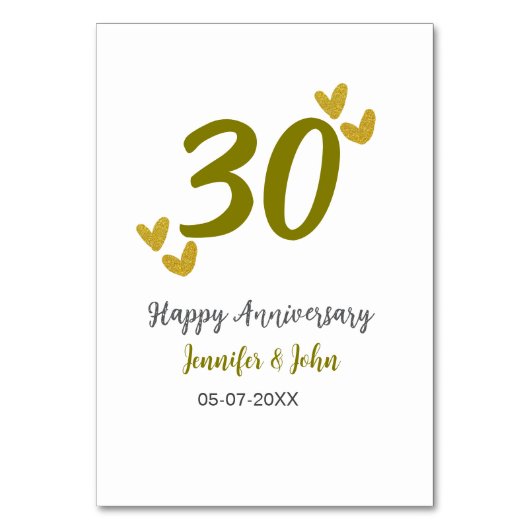 30. Jubiläum goldgraues Hochzeitspaar Tischnummer (Vorderseite)