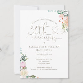 30. Jubiläum Heart Script Floral Monogram Einladung