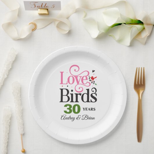 30. Jubiläum Love Birds Personalisiert Pappteller (Hochzeit)
