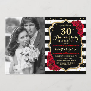 30. Jubiläum mit Foto - Gold Black Red Einladung