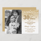 30. Jubiläum mit Foto - Gold White Einladung (Vorne/Hinten)