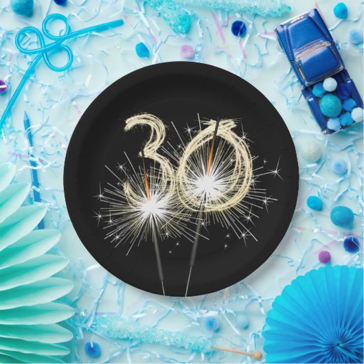 30. Jubiläum Party Sparklers auf Black Pappteller (Party)