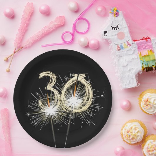 30. Jubiläum Party Sparklers auf Black Pappteller (Party)