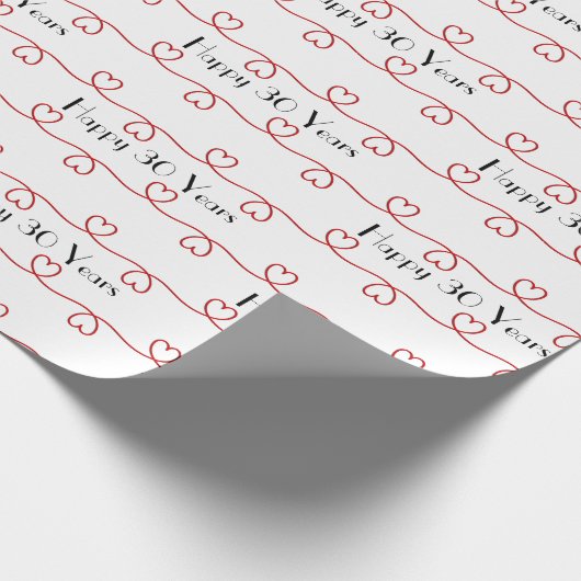 30. Jubiläum Rote Herzen Geschenkpapier (Ecke)