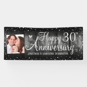 30. Jubiläum Rustikales Holz Foto Silver Confetti Banner
