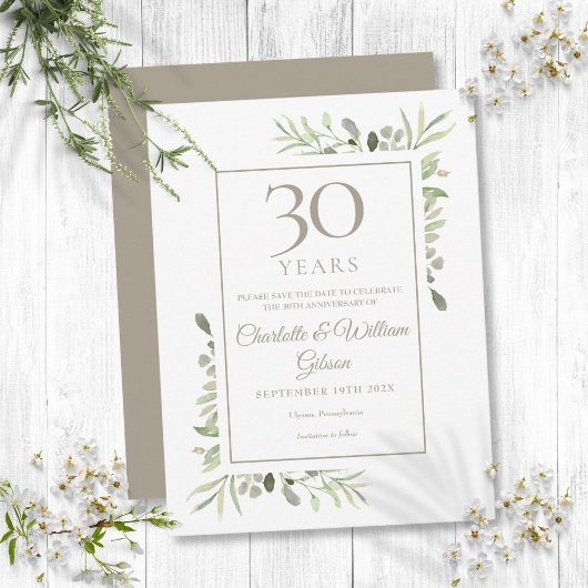 30. Jubiläum Save the Date Aquarellgrün Ankündigungspostkarte