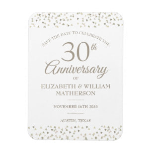 30. Jubiläum Save the Date Hearts Confetti Magnet