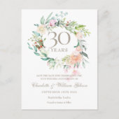 30. Jubiläum Save the Date Rose Garland Postkarte (Vorderseite)
