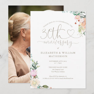 30. Jubiläums-Herz-Schrift Florales Foto Einladung