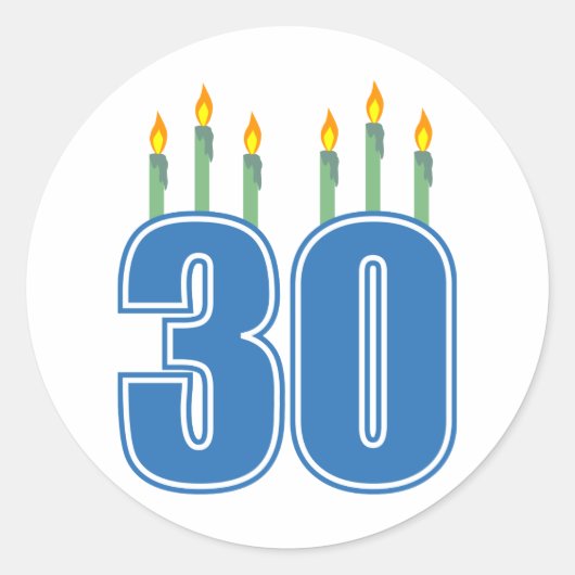 30 Kerzen (blau / grün) Runder Aufkleber (Vorderseite)
