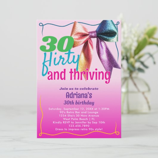 30 Kokett & dreckige Retro 90er 30er Jahre 30. Geb Einladung (Stehend Vorderseite)