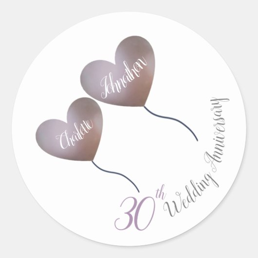 30. lila Ballon-Hochzeitstag Runder Aufkleber (Vorderseite)