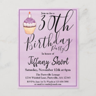 30. Lila Wasserfarbe Cupcake Geburtstag Einladungspostkarte