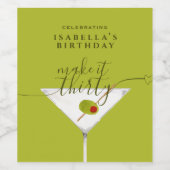 30 Martini Cocktail Geburtstag Grün Weinetikett (Einzelnes Label)