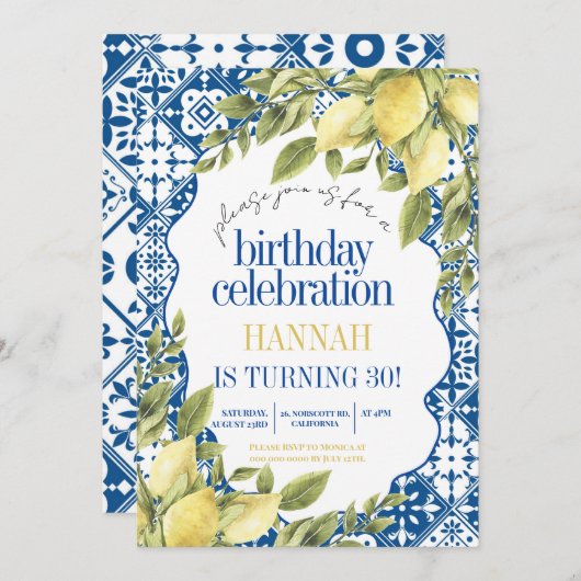 30. mediterrane italienische Lemon Geburtstag Einladung (Vorne/Hinten)
