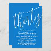 30 moderne Schrift Blau 30. Geburtstag Party Einladung (Vorne/Hinten)