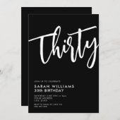 30 moderne Schwarz und Weiß 30. Geburtstag Einladung (Vorne/Hinten)