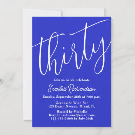 30 moderne Script Royal Blue 30. Geburtstag Einladung