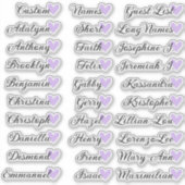 30 Namen Custom Guest List Calligraphy Lilac Heart Aufkleber (Vorderseite)