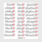 30 Namen Custom Guest List Calligraphy Peach Heart Aufkleber (Blatt)