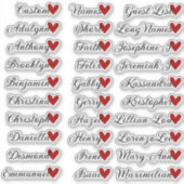 30 Namen Custom Guest List Calligraphy Red Heart Aufkleber (Vorderseite)