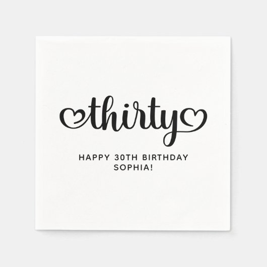 30 Niedlich Hearts Script 30. Geburtstag Serviette (Vorderseite)