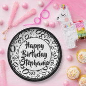 30. Party Random Number Pattern Schwarz/Weiß Pappteller (Party)