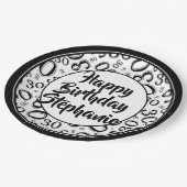 30. Party Random Number Pattern Schwarz/Weiß Pappteller (Schrägansicht)