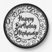 30. Party Random Number Pattern Schwarz/Weiß Pappteller (Vorderseite)