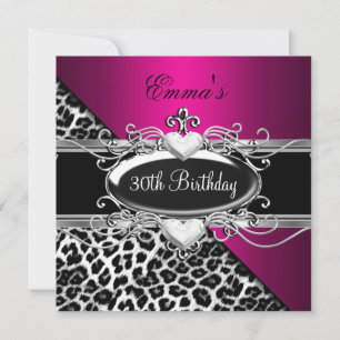 30. Party Silber Rosa Schwarz Weiß Leopard Einladung