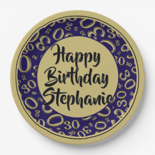 30. Party Zufallszahlenmuster Schwarz/Gold Pappteller