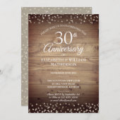 30. Pearl Anniversary Rustic Wood Confetti Einladung (Vorne/Hinten)
