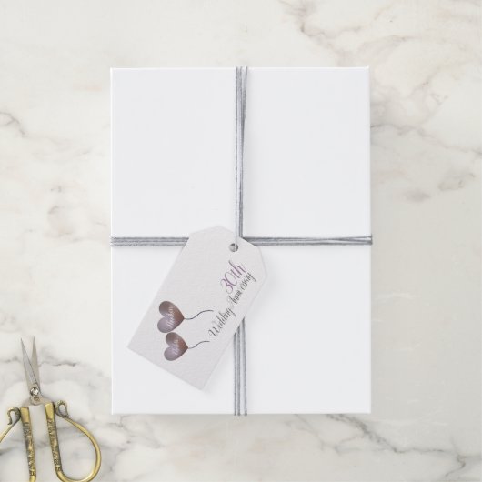 30. Pearl Hochzeitstag lila Ballons Geschenkanhänger (Mit Garn)