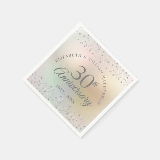30. Pearl Wedding Anniversary Hearts Confetti Serviette (Ecke)