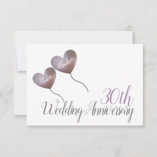 30. Perlen-Hochzeitstag Herz-Balloons RSVP Karte