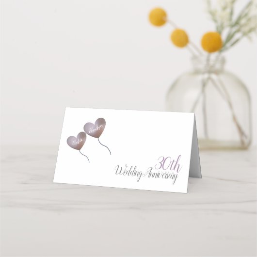 30. Perlenjubiläum lila Herzblasen Platzkarte (Vorderseite)
