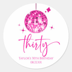 30 Pink Disco Ball 30. Geburtstag Party Runder Aufkleber