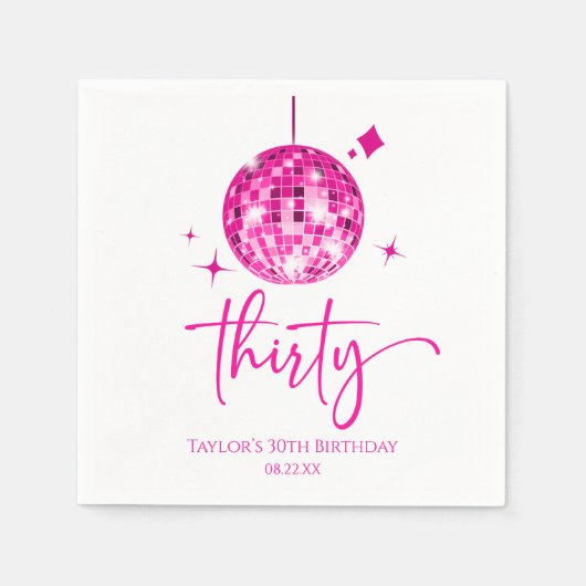 30 Pink Disco Ball 30. Geburtstag Party Serviette (Vorderseite)
