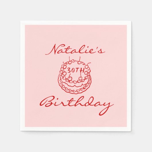 30. Pink Hand Drawn Cake Meilenstein Spaß Geburtst Serviette (Vorderseite)