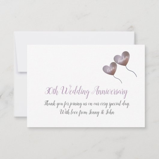 30. Prager Hochzeitstag lila Herz Dankeskarte (Rückseite)