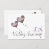 30. Prager Hochzeitstag lila Herz Dankeskarte (Vorne/Hinten)